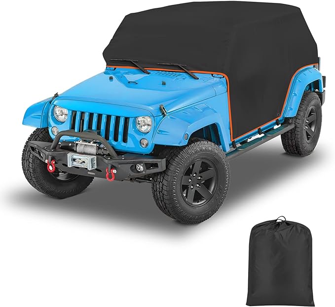 SUPAREE Cab Cover for 2007-2023 Jeep Wrangler JK JKU JL JLU 4 Door Mirror Top Removed Exterior Accessories, Jeep Rain Cover Waterproof 4 Door with Windproof Hook for Snow Rain Hail Sunshine Protection