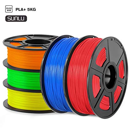 SUNLU PLA Plus (PLA ) 3D Printer Filament, 1.75 mm PLA Filament Dimensional Accuracy  /- 0.02 mm, 5 kg Spool, PLA  Red、Yellow、Blue、Green、Orange