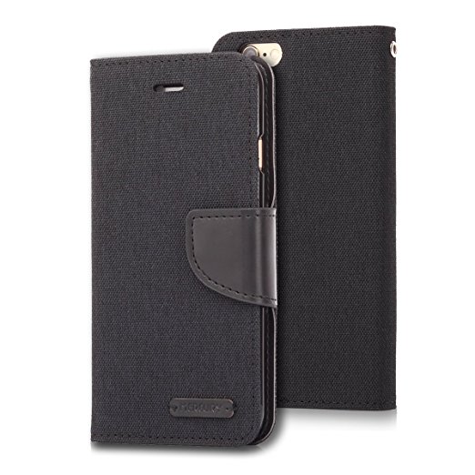 iPhone 6s Case - SLEO iPhone 6s/iPhone 6 Premium Canvas Wallet Case , SLEO Tough Cotton Material Flip Folio Cover Case for iPhone 6s (2015)/iPhone 6(2014) - Black
