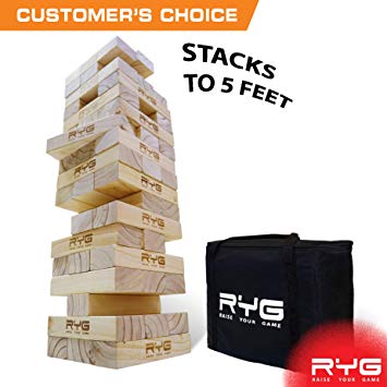 RYG Giant Wooden Toppling Tower, Large Tumbling Timbers, Wood Stacking Game Set Carrying Case