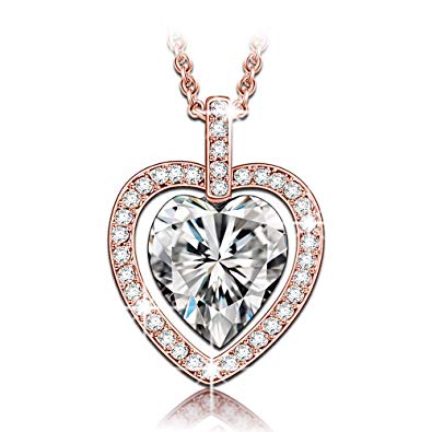 LADY COLOUR Double Heart Pendant Necklace Rose Gold Plated Fashion Jewelry for Women, Crystals from Swarovski Hypoallergenic Jewelry Gift Box Packing, Nickel Free Passed SGS Test Birthday Gifts