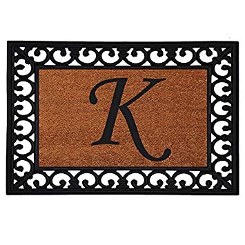 Home & More 180041925K Inserted Doormat, 19" X 25" x 0.60", Monogrammed Letter K, Natural/Black