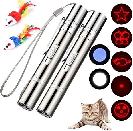 Cat Toys for Indoor Pets,Laser Pointer for Cats Dogs,Interactive Pet Toy, Rechargeable,Make Your Pet Play with You (2 PCS)