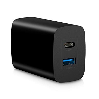 61W 2-Port USB C Wall Charger, PD3.0 Type C Fast Charging Adapter for MacBook, iPad pro/Air Samsung, Dell and Other laptops or Phones (Black)