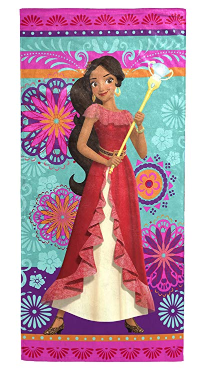 Disney Elena of Avalor Protect Cotton 28" x 58" Bath/Pool/Beach Towel, Teal/Pink/Purple