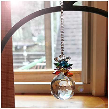 H&D Crystal Sucatcher with Chandelier Crystal Prism Ball Rainbow Maker Sun Catchers for Window Home Decor Car Charm