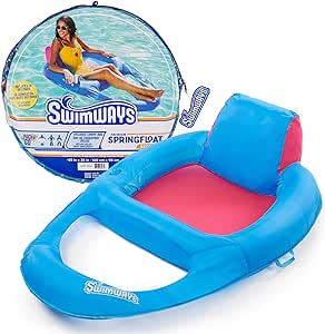 SwimWays Spring Float Premium Recliner Pool Lounger for Swimming Pool, Inflatable Pool Floats Adult with Fast Inflation for Ages 15 & Up