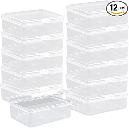 Clear Plastic Beads Storage Containers Empty Mini Storage Containers Box,12 Pack Plastic Storage Containers with Lids,Beads Storage Box with Hinged Lid for Beads,Earplugs,Pins, Small Items (5 x 3.4 x 1.7 inch)