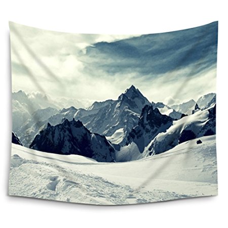 Mugod Mountain Nature Tapestry Iceland Hills Mountains Snow Landscapes Wall Hanging Tapestry - Cotton Polyester Fabric Wall Art Tapestries Home Decor - 60"H x 90"W Inches