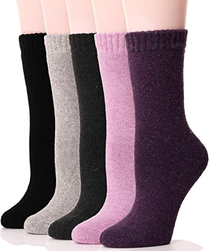 Womens Wool Socks Heavy Thick Thermal Fuzzy Warm Winter Crew Socks For Cold Weather 5 Pack