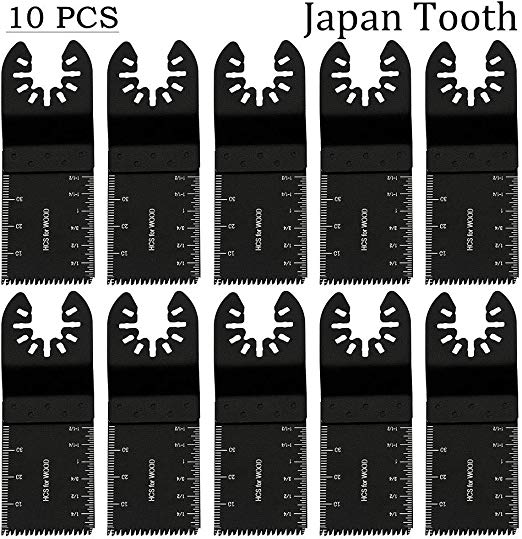 HOTBEST 10pcs Japan Tooth Universal Wood Oscillating Multi Tool Quick Release Saw Blades for Fein Multimaster, Dremel Multi-Max, Dewalt, Craftsman, Ridgid, Makita, Milwaukee, Rockwell, Ryobi