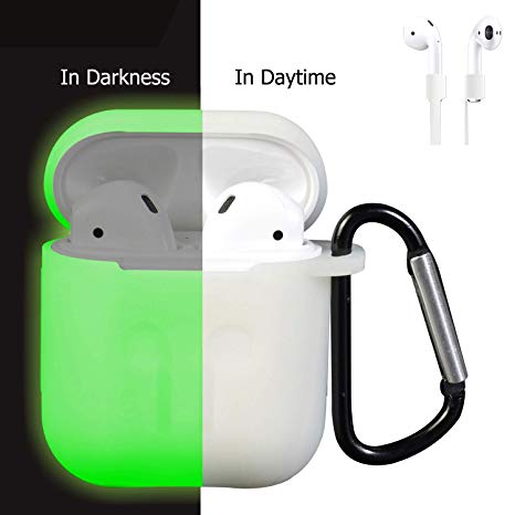 AirPods Case Cover, Silicone Protective Case and Skin for Airpods Charging Case with Airpods Anti-Lost Strap/Airpods Hooks,[Buy 1 Get 5 Accessories] (Glow)
