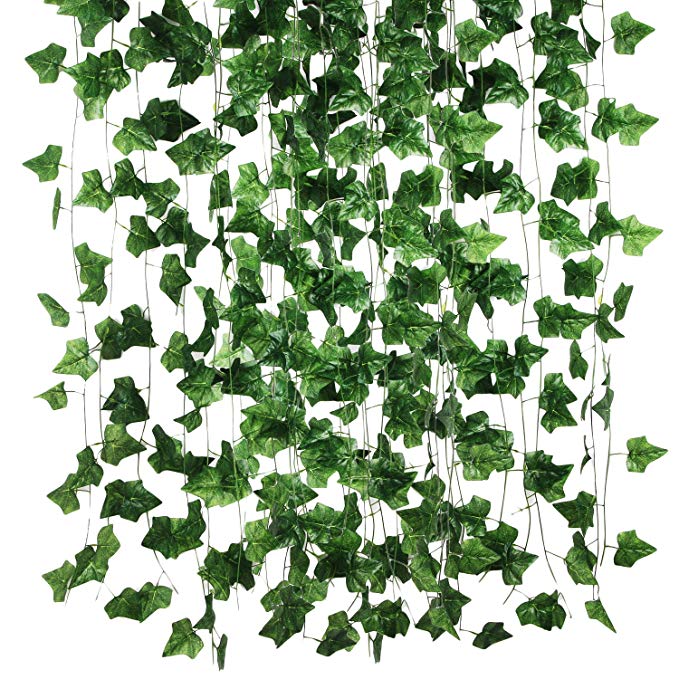 Hecaty 87 Feet-12 Pack Artificial Plant Fake Hanging Vine,Large Size Ivy Leaves Greenery Garland for Wedding Backdrop, Jungle Decorations, Safari Party Supplies, Farmhouse Wreath(Large Size)