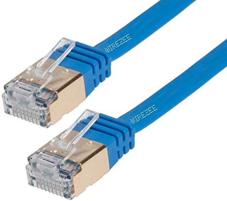 High Speed Ultra Flat CAT7 Ethernet Cable, RJ45 Computer Internet LAN Network Ethernet Patch (White, Blue, Black) (50FT, Blue)