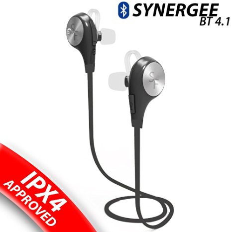 Synergee Sports Bluetooth Headphones V4.1 Wireless Noise Cancelling Headset In-Ear Running Sweatproof Earbuds With Mic