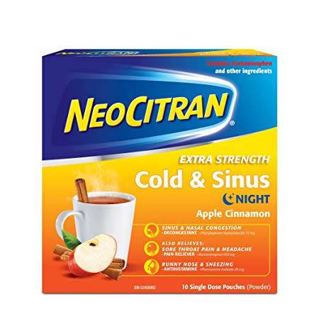 NeoCitran Extra Strength Cold & Sinus Apple Cinnamon Flavour Hot Liquid, 10 Count
