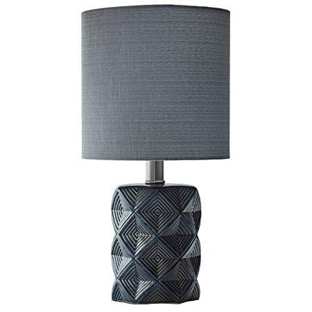 Rivet Geo Diamond Black Modern Ceramic Table Lamp With  Bulb, 15"H, Grey