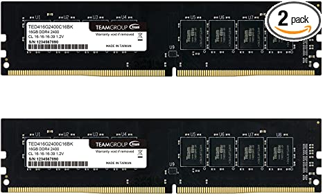 TEAMGROUP Elite DDR4 32GB Kit (16GBx2) 2400MHz PC4-19200 CL16 Unbuffered Non-ECC 1.2V UDIMM 288 Pin PC Computer Desktop Memory Module Ram Upgrade - TED432G2400C16DC01-32GB Kit (16GBx2)