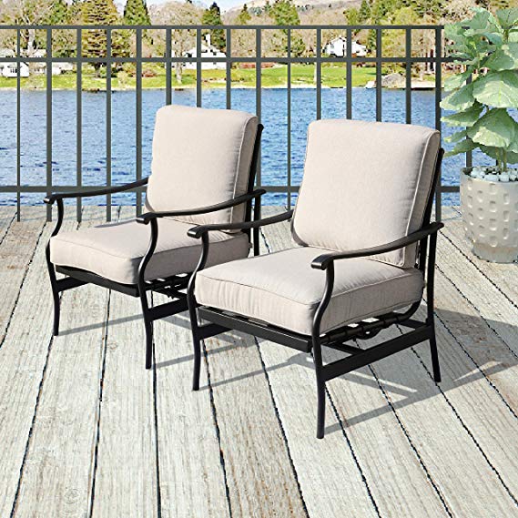 Patio Festival ® Outdoor Chair Bistro Cushioned Rocking Sofa Chairs Patio Furniture Sets Modern Conversation Set with 5.1 Inch Thick Seat Cushions (2PCS-2, White)