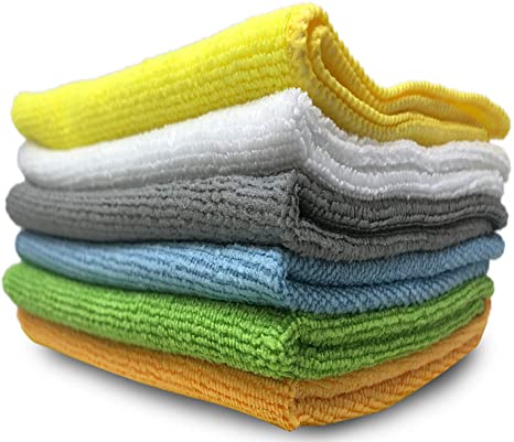 6 Pack Microfiber Cloths 15 x 12 inch Cleaning Supplies [Get Lint-Free Polished Results] Micro Fiber Cleaning Towels, Chemical Free Kitchen Towel, Clean Windows & Cars