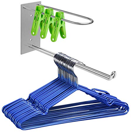 Picowe 2 Layer Clothes Hangers Storage Stacker Rack Holder Organizer, Wall Mounted, Adhesive or Drilling Installation, 304 Stainless Steel