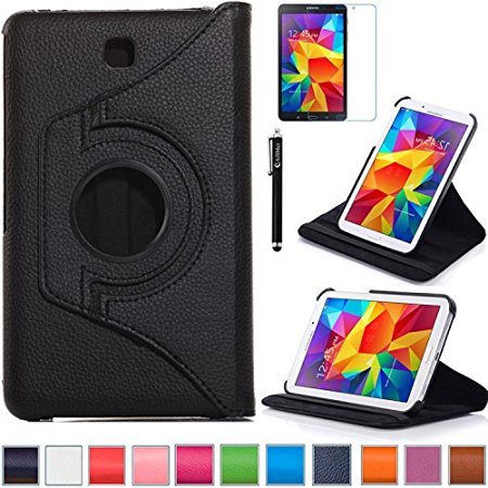 AiSMei Tab 4 8.0 Case, Rotating Stand Case For Samsung Galaxy Tab 4 8.0 SM-T330NU SM-T331, SM-T337 8-Inch Tablet PC, 8inch PU Leather Case   Bonus Stylus   Screen Protector - Black
