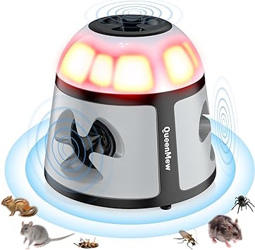 Ultrason Souris et Rats 360°, 4 Modes Répulsif Souris avec Lumière Clignotante, 600 M² Répulsifs Anti-Taupes Anti Souris Plug in, Extérieur Intérieur pour Rongeurs, Araignées, Cafards, Mites