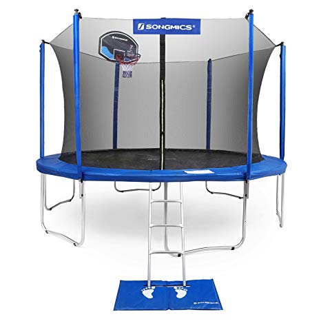 SONGMICS Trampoline with Enclosure 12,14 Feet for Kids with Basketball Hoop and Backboard Net Jumping Mat and Safety Spring Cover Padding TÜV Rheinland Certificated According to ASTM and GS