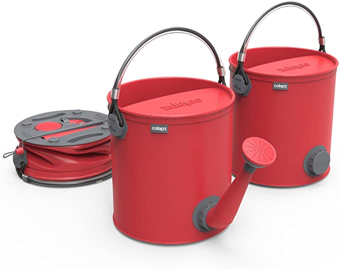 COLOURWAVE Collapsible 2-in-1 Watering Can/Bucket, 7-Liter, Red Hot