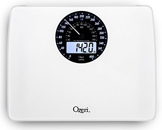 Ozeri Rev Digital Bathroom Scale with Electro-Mechanical Weight Dial, White