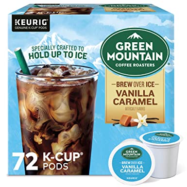 Green Mountain Coffee Roasters Brew Over Ice Vanilla Caramel, Single Serve Keurig K-Cup Pods, Flavored Iced Coffee, 72 Count