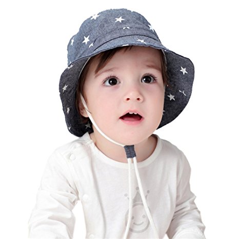 Exemaba Baby Hat Boys Girls Toddler Kids Play Sun Hats Bucket/Reversible Brim,Drawstring Adjust