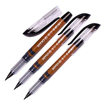 Xeno Calligraphy Brush Pen, Fude pen, Narrow Tip, Kanji China Japan Medium Point-Black (Pack of 3)
