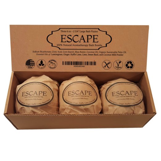 Escape Bath Bomb Gift Set - Refreshing Exotic Blend - 3 Extra Large, 2 3/4 6.0 Oz. Bombs by Natural Spa Bath