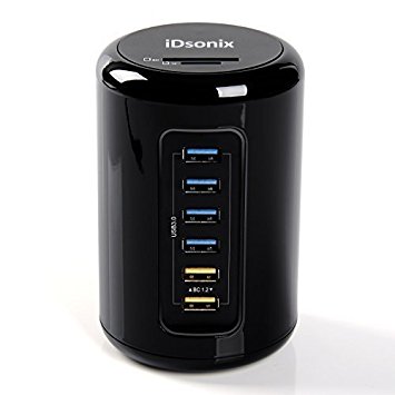 iDsonix 6 Port Powered Usb 3.0 Hub with SD/Micro SD card reader and 2 Smart Charging Port for Mac,Phones