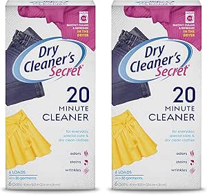 Woolite At-Home Dry Cleaner Dry Cleaning Cloths, Gentle Laundry Care for Special Fabrics and Dry-Clean-Only Clothes, Fresh Scent, Pack of 2, 12 Cloths