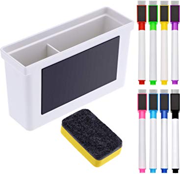 Whiteboard Magnetic Plastic Holder, 8 Pieces Colorful Magnetic Markers with Eraser Cap, Magnetic Whiteboard Eraser for School Office Home, 10 Pieces Totally