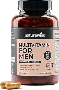 NatureWise Multivitamin for Men - Daily Male Support - Minerals & Herbs for Energy, Performance, Immunity - with Vitamin A, C, D, B-Complex - Soy & Gluten-Free, Non-GMO - 60 Capsules[1-Month Supply]