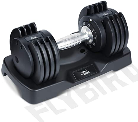 FLYBIRD Adjustable Dumbbell,25/55lb Single Dumbbell for Men and Women with Anti-Slip Metal Handle,Fast Adjust Weight by Turning Handle,Black Dumbbell with Tray Suitable for Full Body Workout Fitness