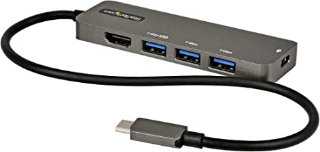 StarTech.com USB C Multiport Adapter - USB-C to HDMI 2.0b 4K 60Hz (HDR10), 100W Power Delivery Pass-Through, 4-Port USB 3.0 Hub - USB Type-C Mini Dock - 12" (30cm) Long Attached Cable (DKT30CHPD3)