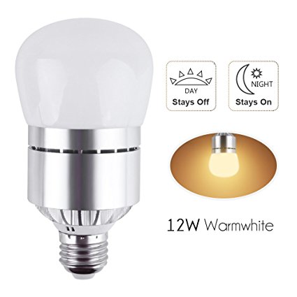 Dusk to Dawn LED Bulb 12W E26 Socket 3200k Warm White, Light Sensor Light With Photo Sensor, Automatic On&Off For Outdoor Yard, Porch, Patio, Garage, Garden Security Lighting