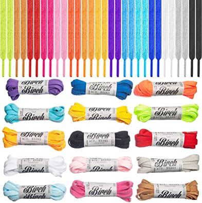 15 Pair Variety Pack 15 Different Colored Flat Shoelace Sneaker Laces Sport Athletic Shoe Shoestring Laces