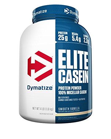 Dymatize Elite 100% Micellar Casein Slow Absorbing Protein, Smooth Vanilla, 4 lbs