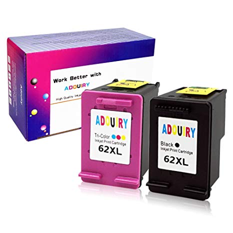 Adouiry Remanufactured for HP 62 XL Ink Cartridge High Yield 1 Black 1 Color Ink Cartridge Combo Pack Compatible with ENVY 5640 5642 5643 5644 5660 7640 OfficeJet 5740 5742 5745 Printer