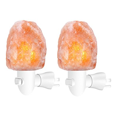 Himalayan Salt Lamp Night Light, Natural Crystal Pink Salt Rock Lamps Shade Hand Carved Salt Light with Wall Plug for Air Purifying, Best Salt Lamp Light for Christmas Gifts - 2 Pack