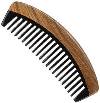 Myhsmooth G8b-by-mt Wide Tooth Handmade Premium Quality Natural Green Sandalwood and Horn Comb with Natural Wood Aromatic Smell Used as Gift(Black Buffalo Horn & Green Sandal Wood)