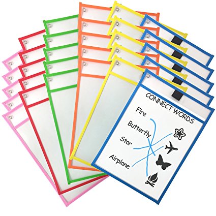 Clipco Dry Erase Pocket Sleeves Assorted Colors (30-Pack)