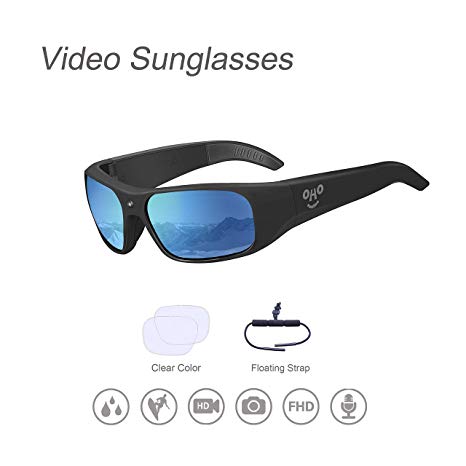 OHO sunshine Waterproof Video Sunglasses, 1080P HD Outdoor Sports Action Camera with 32GB Built-in Memory and Polarized UV400 Protection Safety Lenses,Unisex Sport Design