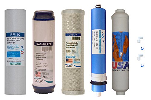 5 stage Reverse Osmosis Replacement Filter set with 50 GPD membrane with T33 pots carbon filter USA made