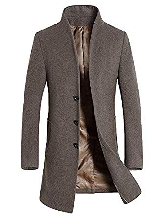 Men's Winter Stylish Wool Trench Coat Business Slim Fit Long Peacoat Top Coat